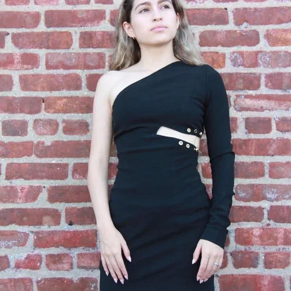 VERSUS VERSACE ANTHONY VACCARELLO ONE SHOULDER BLACK Dress